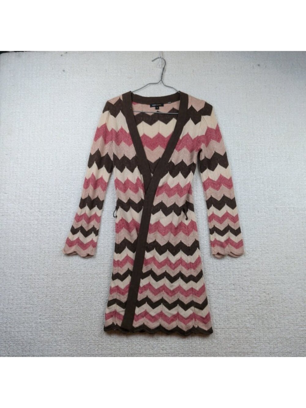 Y2K BCBG MAXAZRIA Wool Blend Open Front Cardigan Chevron Boho Wom Sz S Boho